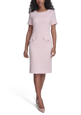 Tommy Hilfiger Women's Short Sleeve Textured Knit Sheath Dress, Pink, 14