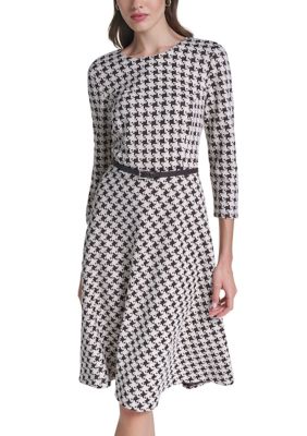 Tommy Hilfiger Women's 3/4 Sleeve Printed A-Line Knit Dress, 6