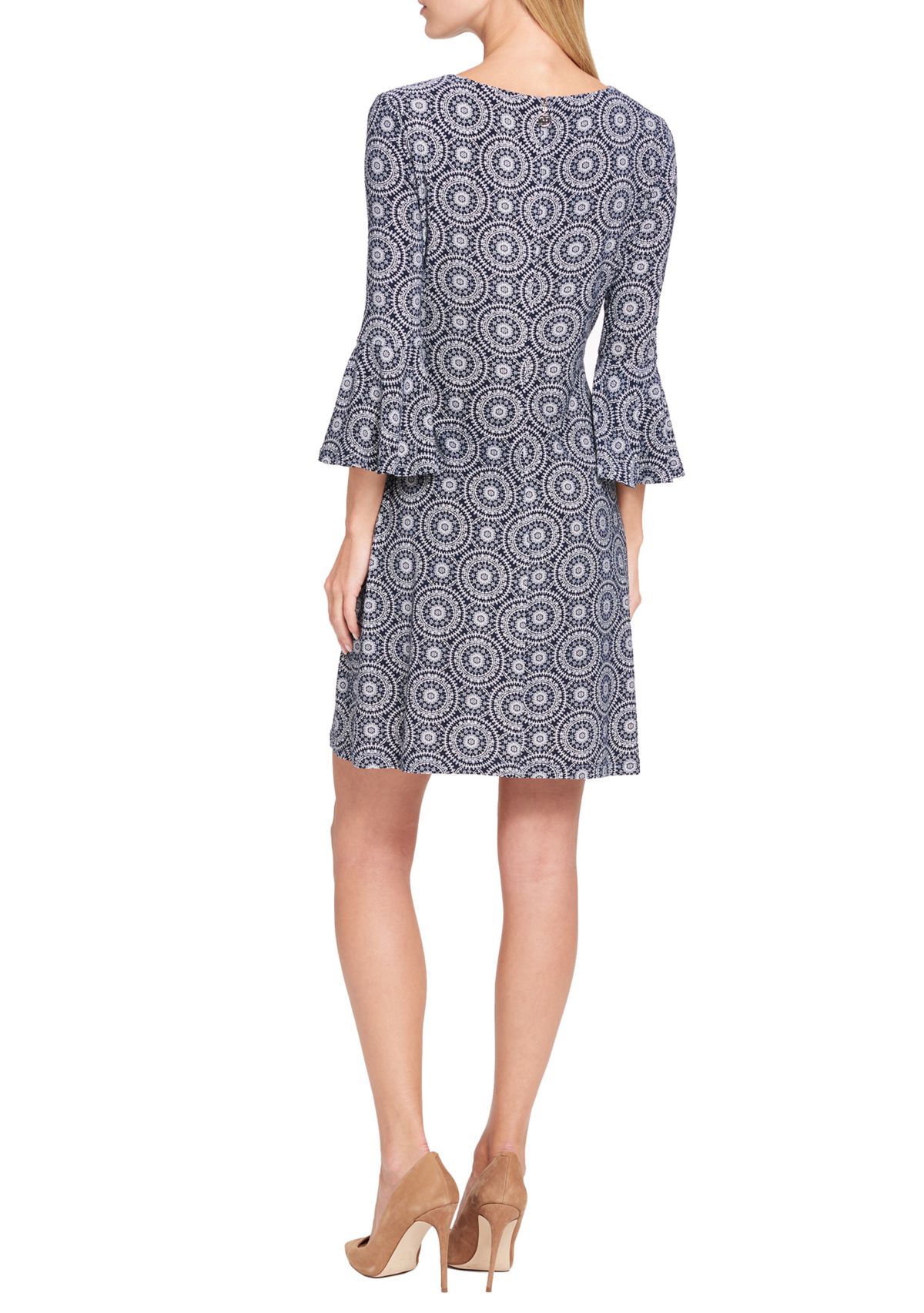 Womens Mini Daisy Chain Jersey Shift Dress with Bell Sleeves