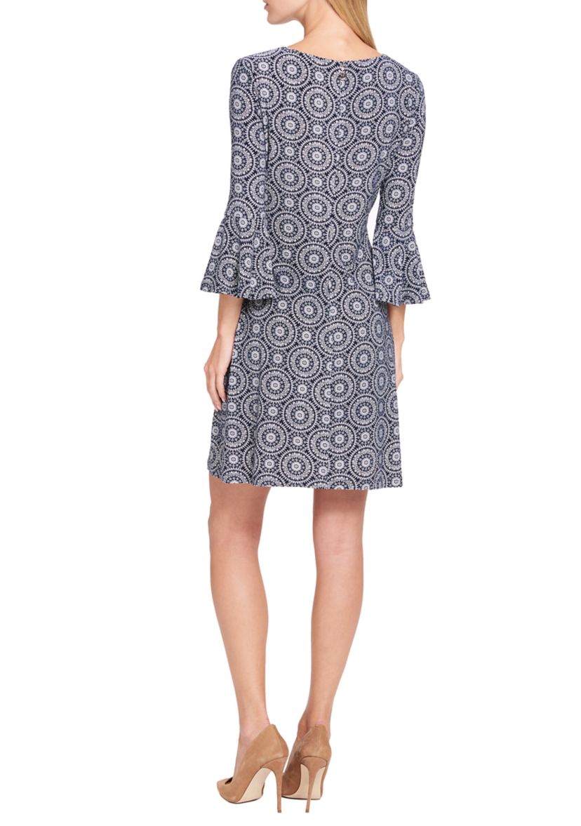 Womens Mini Daisy Chain Jersey Shift Dress with Bell Sleeves