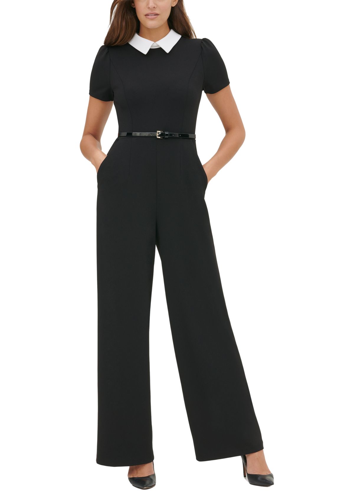 Womens Collared Crepe Jumpsuit 