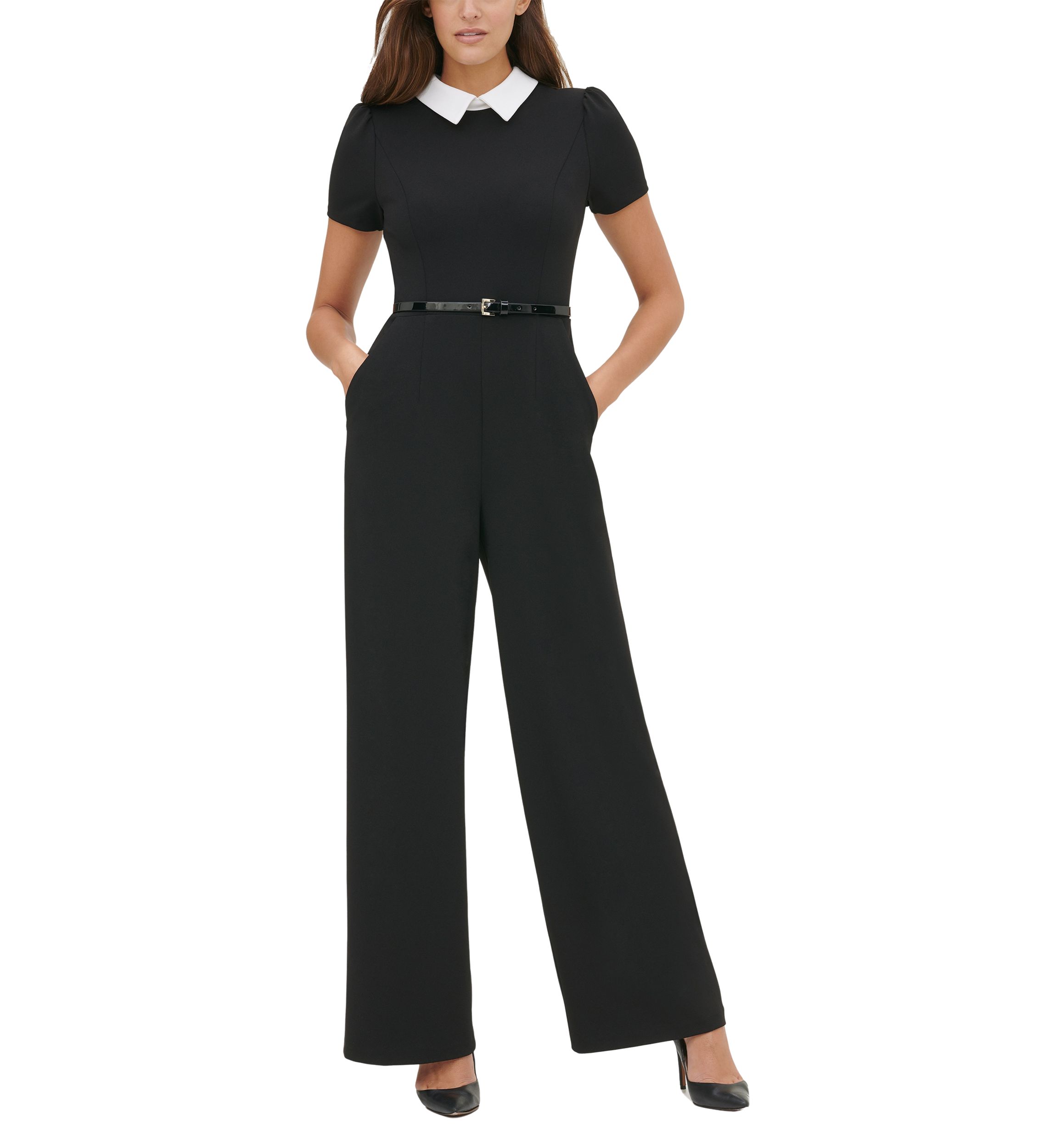 Womens Collared Crepe Jumpsuit 