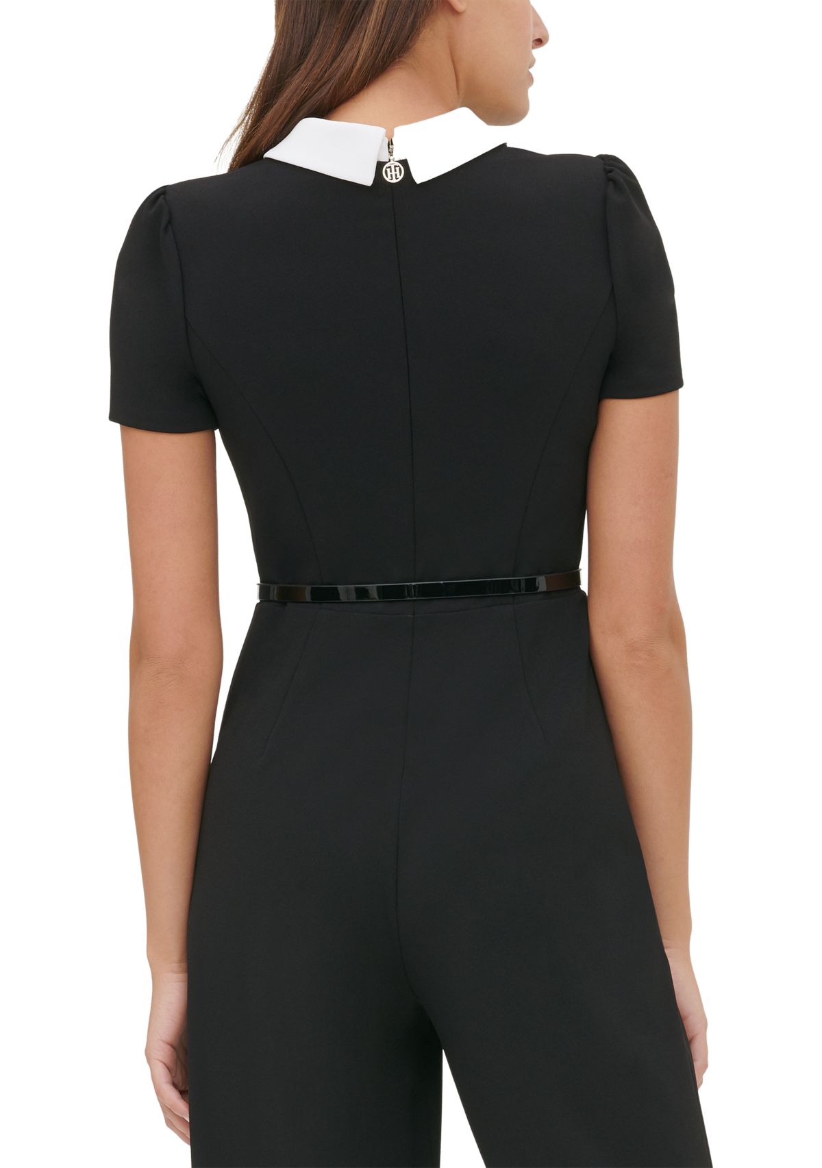 Womens Collared Crepe Jumpsuit 