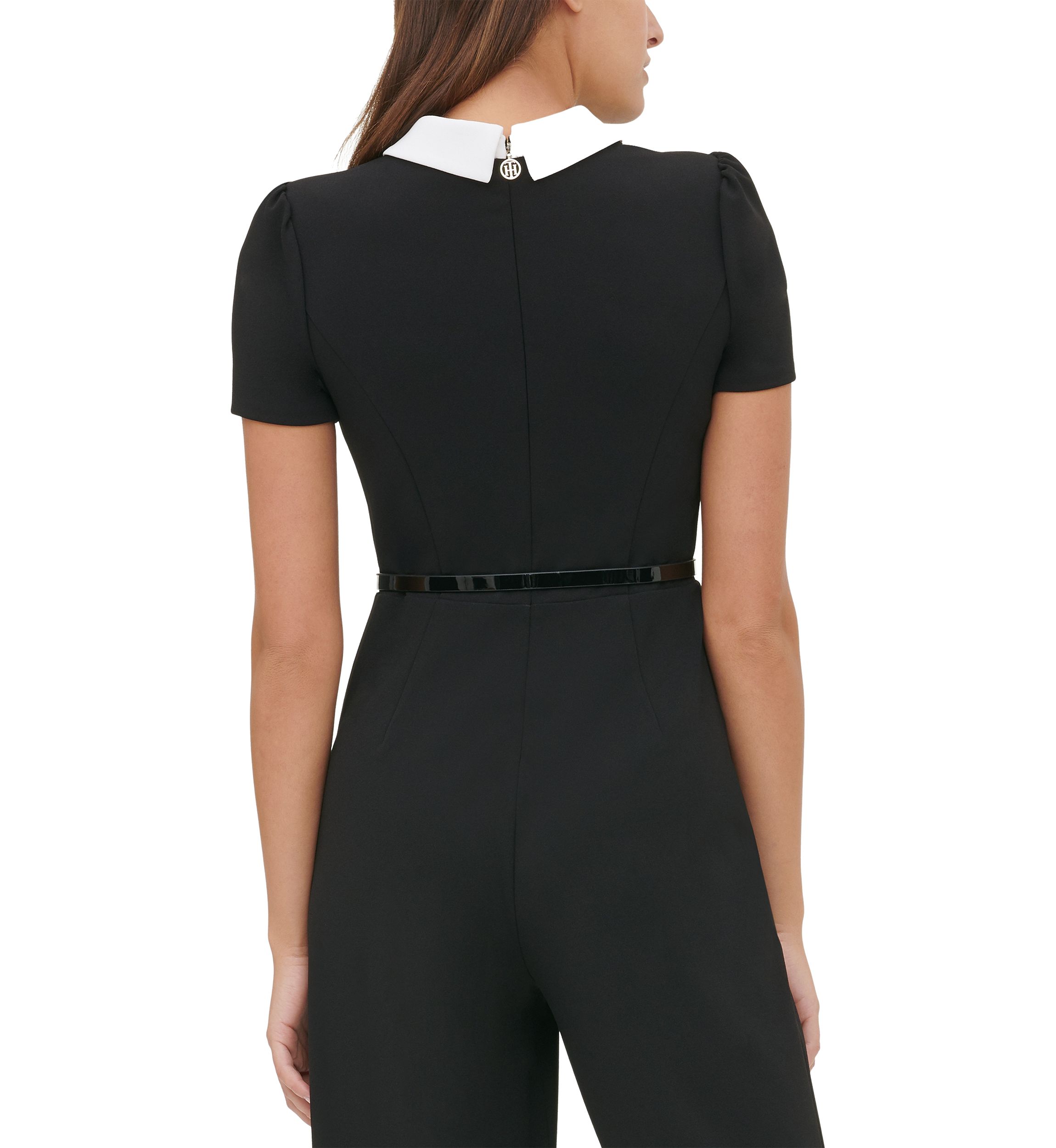 Womens Collared Crepe Jumpsuit 