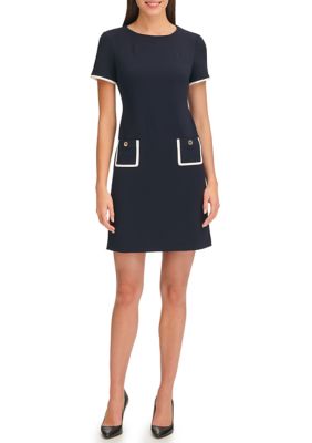 Tommy Hilfiger Women's Short Sleeve Scuba Crepe Pocket Shift Dress, 4