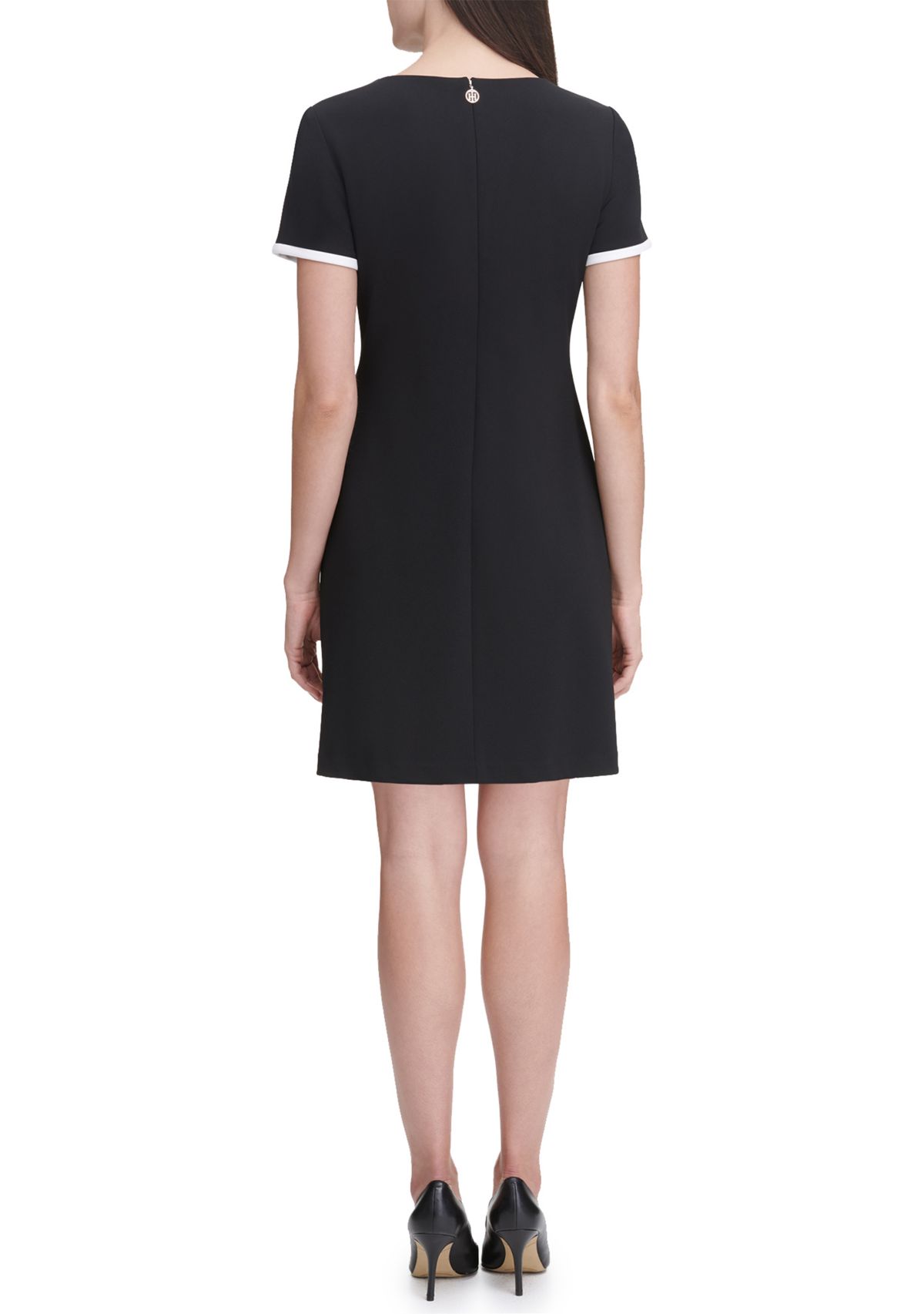 Womens Short Sleeve Scuba Crepe Pocket Shift Dress