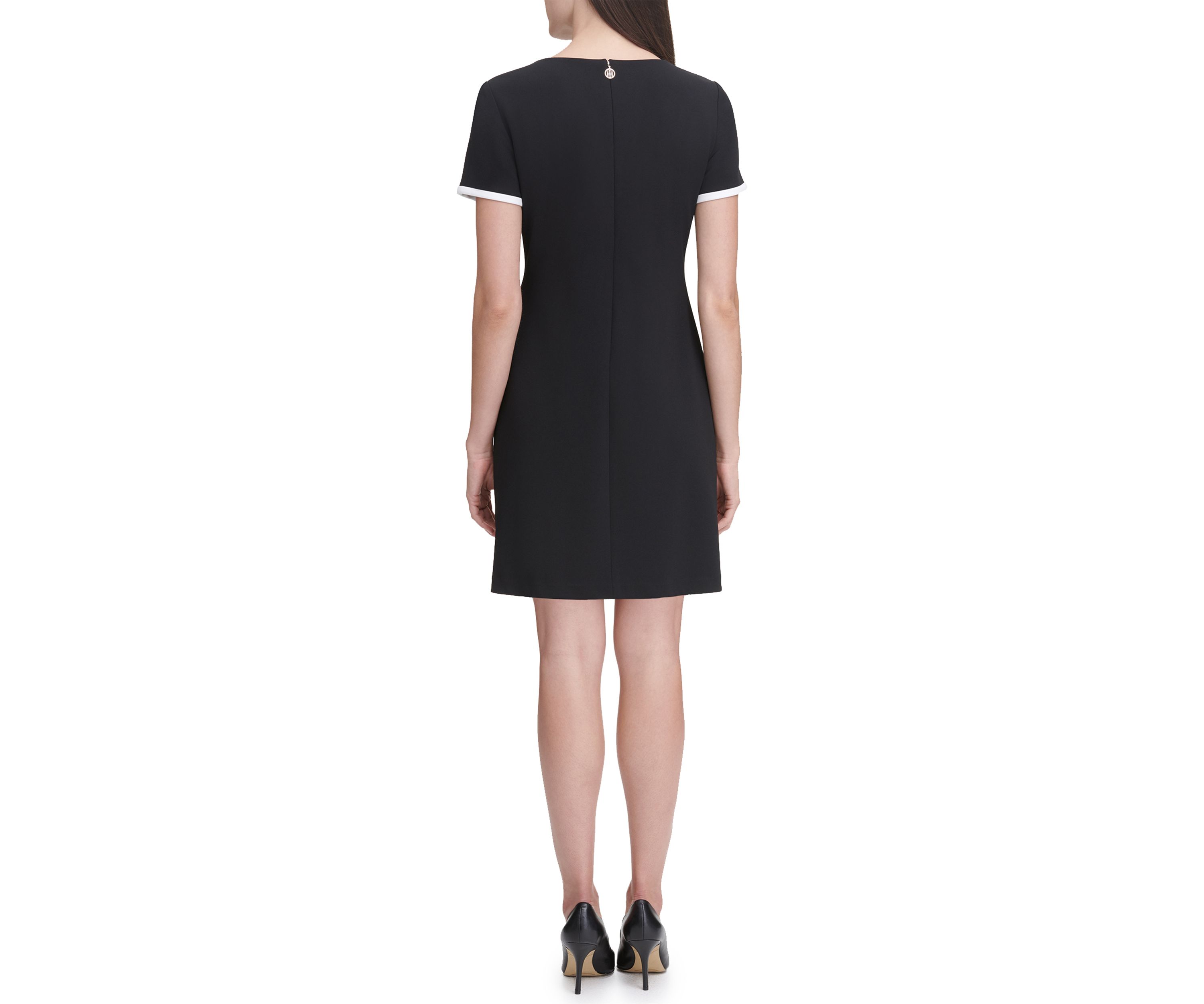 Womens Short Sleeve Scuba Crepe Pocket Shift Dress