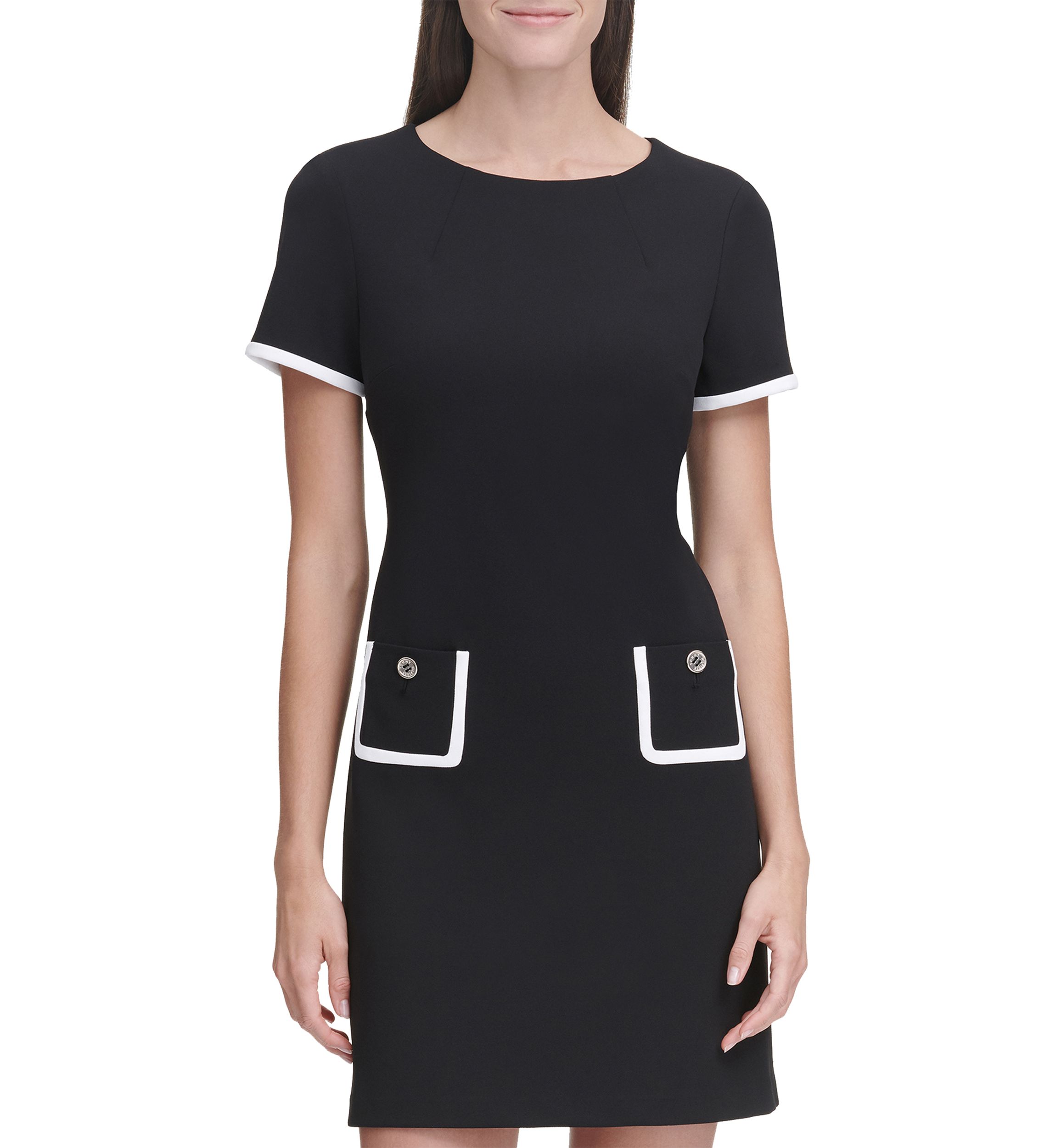 Womens Short Sleeve Scuba Crepe Pocket Shift Dress