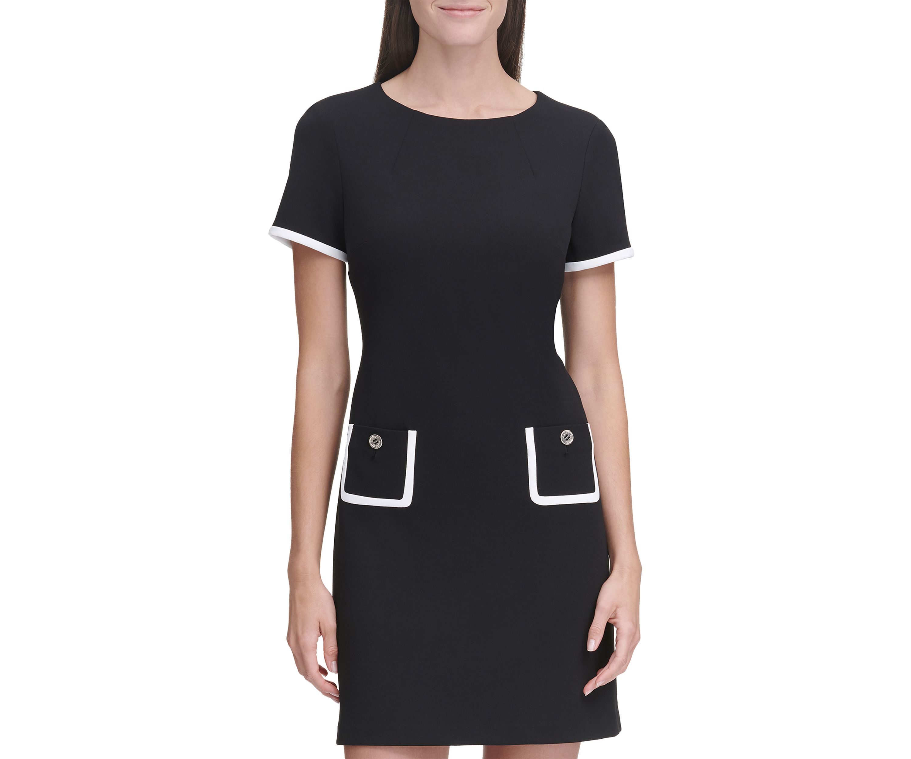 Womens Short Sleeve Scuba Crepe Pocket Shift Dress