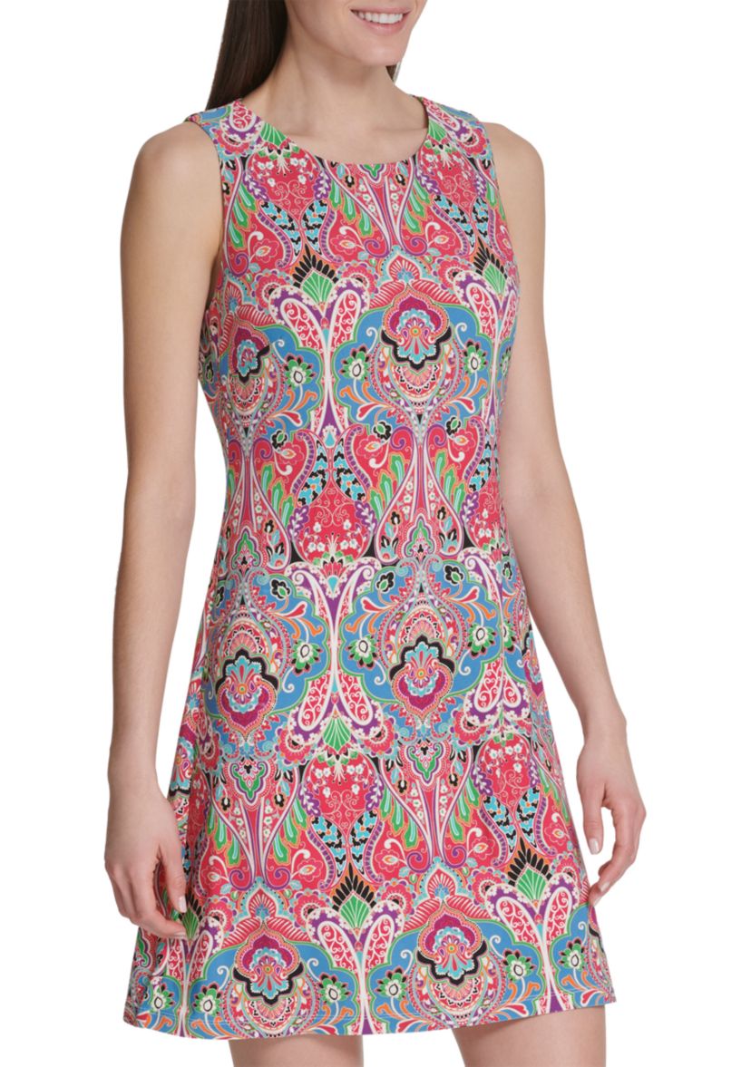 tommy hilfiger pink paisley dress Tommy Hilfiger Dress Womens 8 Pink Paisley Pleated Classic Artsy Coquette