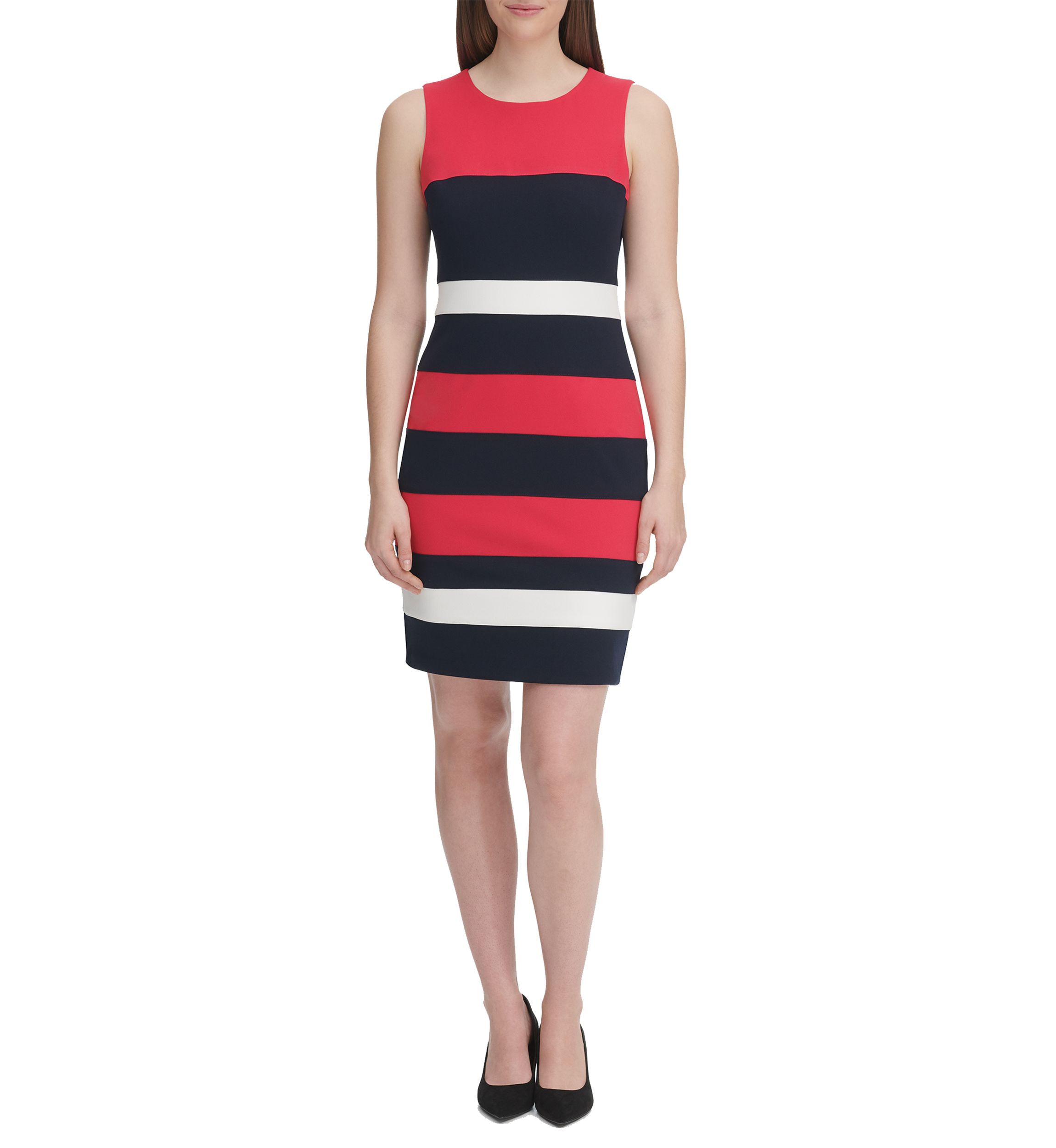 Womens Sleeveless Color Block Scuba Crepe Sheath Dress 