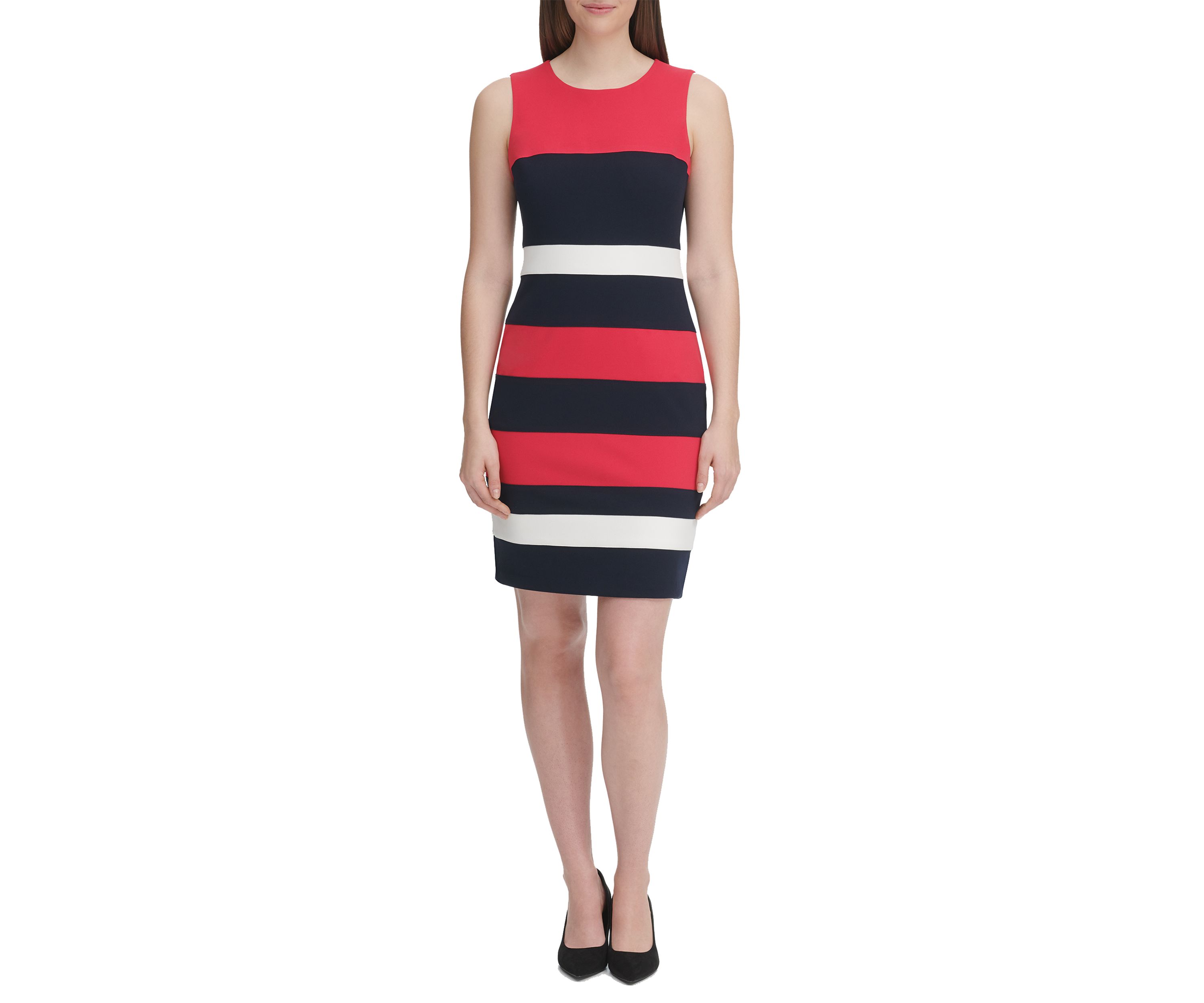 Womens Sleeveless Color Block Scuba Crepe Sheath Dress 