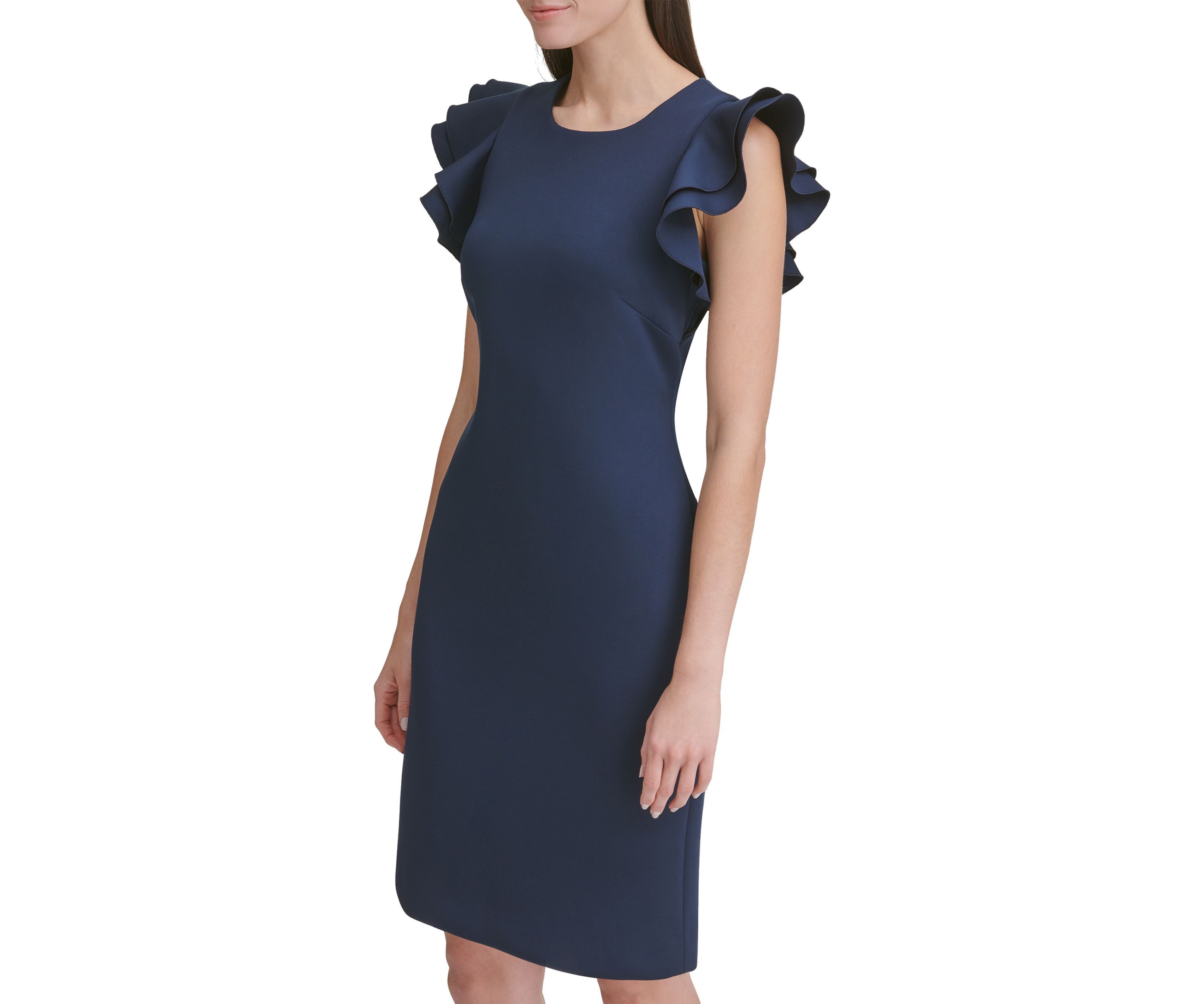 Womens Scuba Sheath Dress with Flutter Sleeves