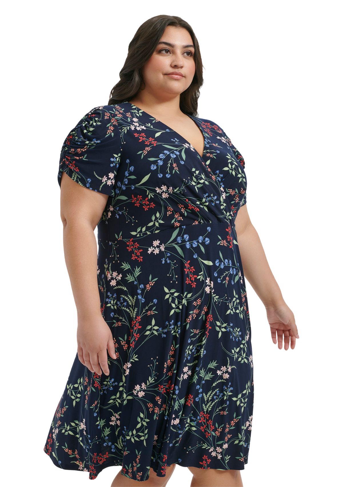 Plus Size Ruched Floral Dress