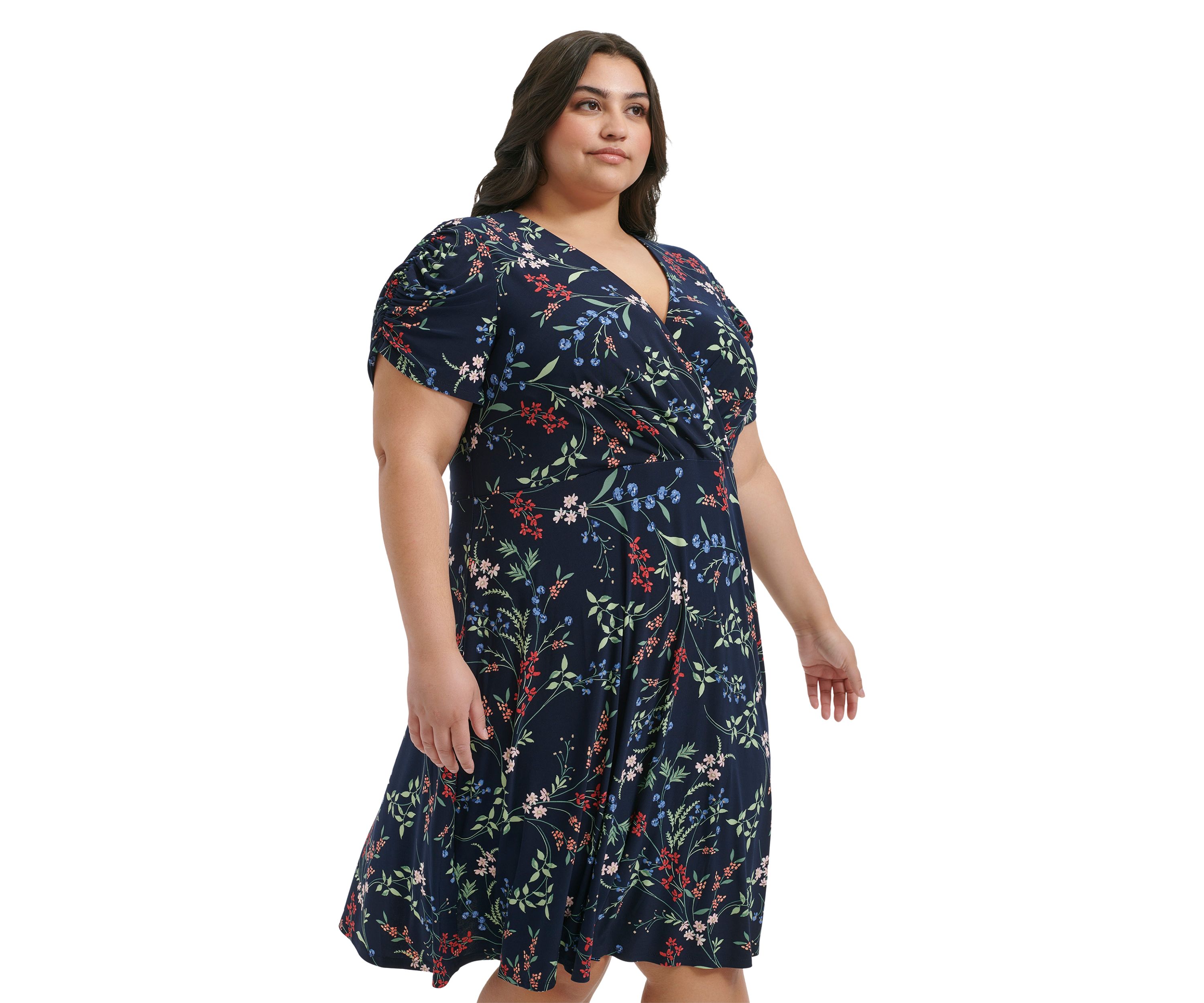 Plus Size Ruched Floral Dress