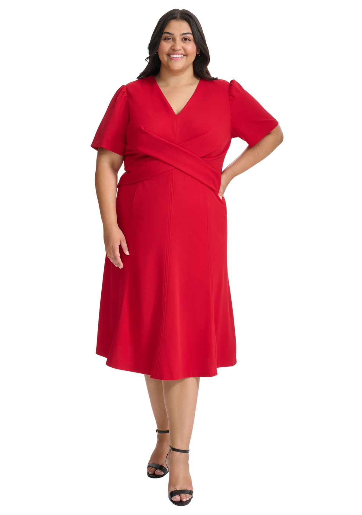Plus Size V-Neck Solid A-Line Dress