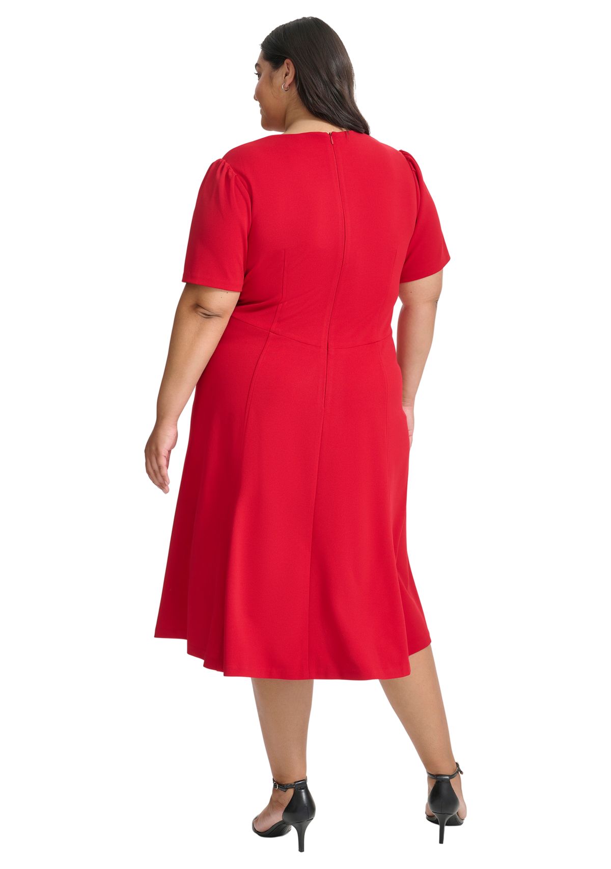 Plus Size V-Neck Solid A-Line Dress
