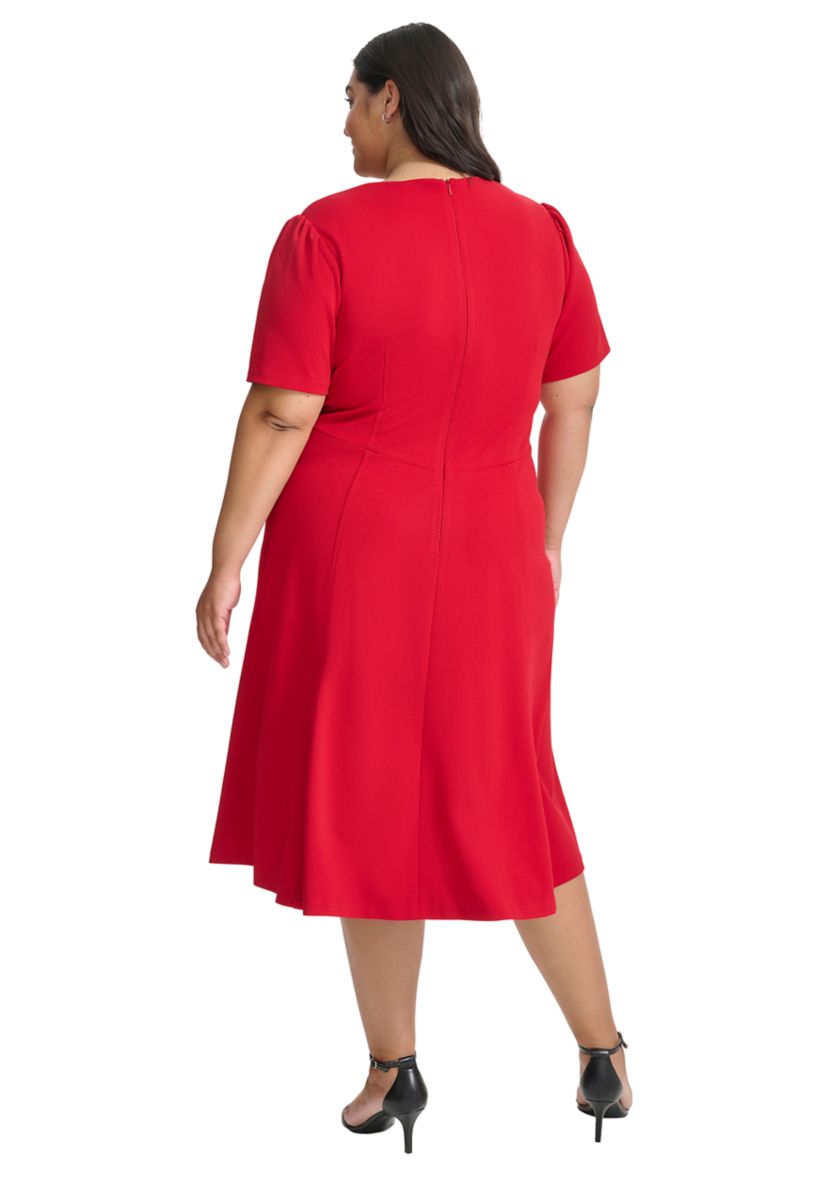Plus Size V-Neck Solid A-Line Dress