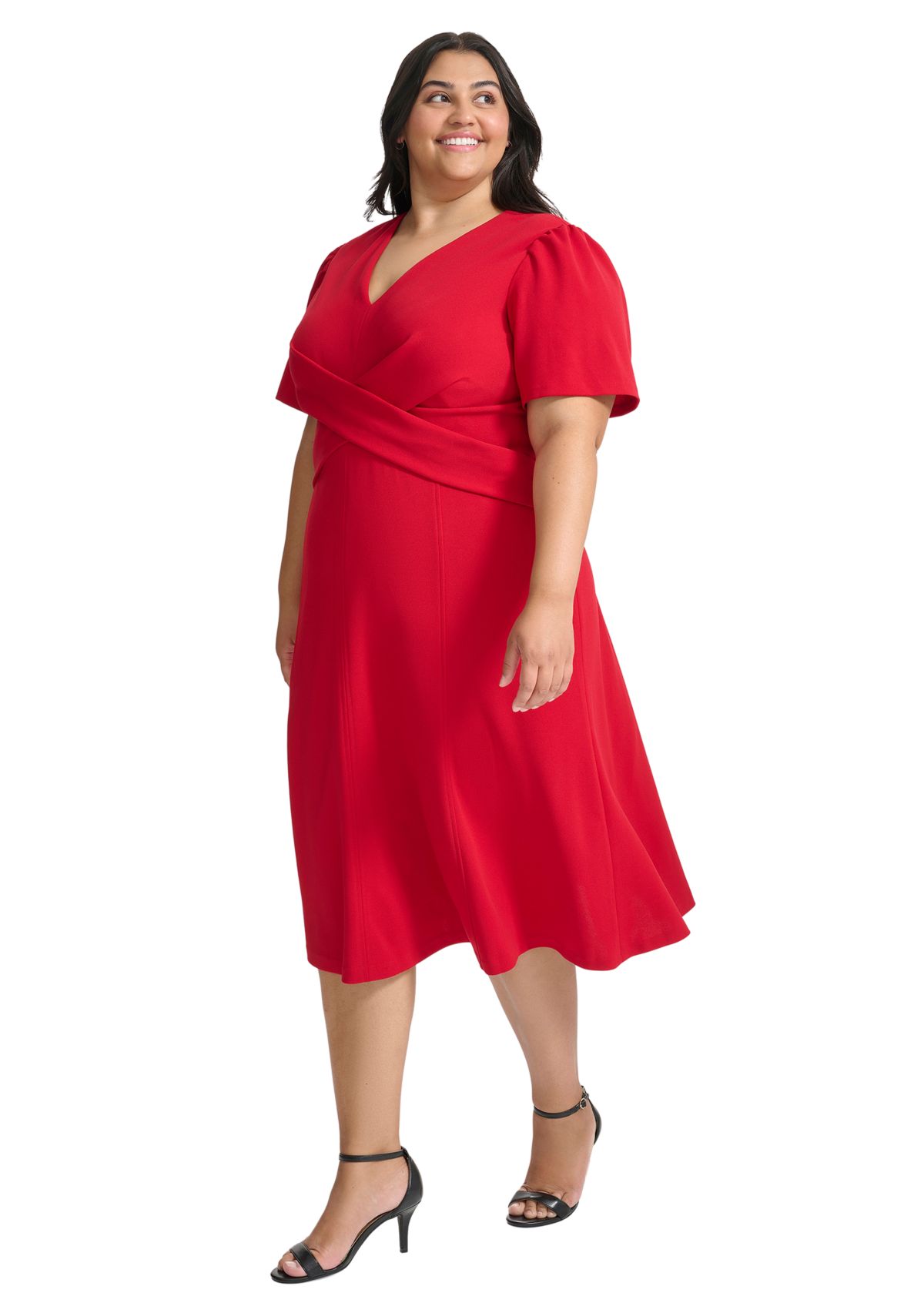Plus Size V-Neck Solid A-Line Dress