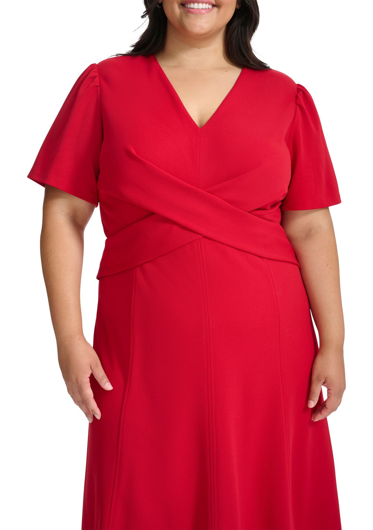 Plus Size V-Neck Solid A-Line Dress
