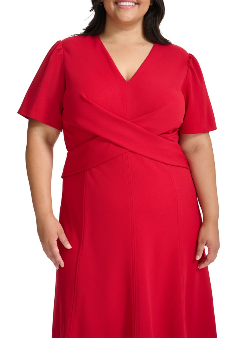 Plus Size V-Neck Solid A-Line Dress