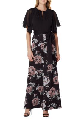 tahari asl chiffon floral bell bottom jumpsui