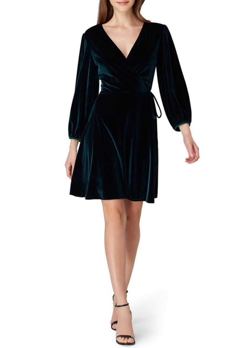 Womens Long Sleeve Velvet Faux Wrap Dress
