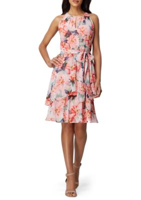 Tahari ASL Sleeveless Floral Chiffon Tier Dress | belk