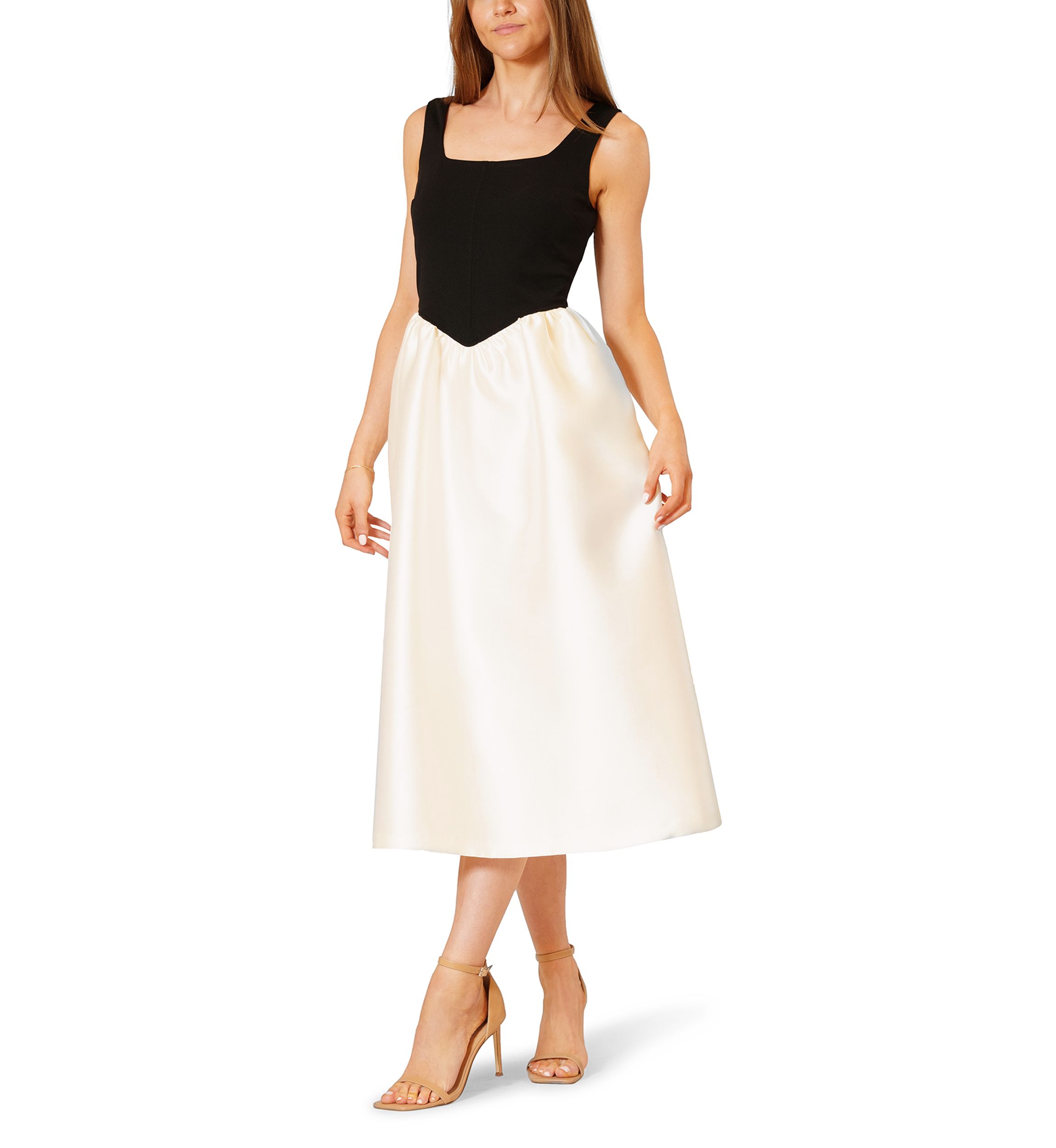 Womens Sleeveless Mixed Media Color Block Dress