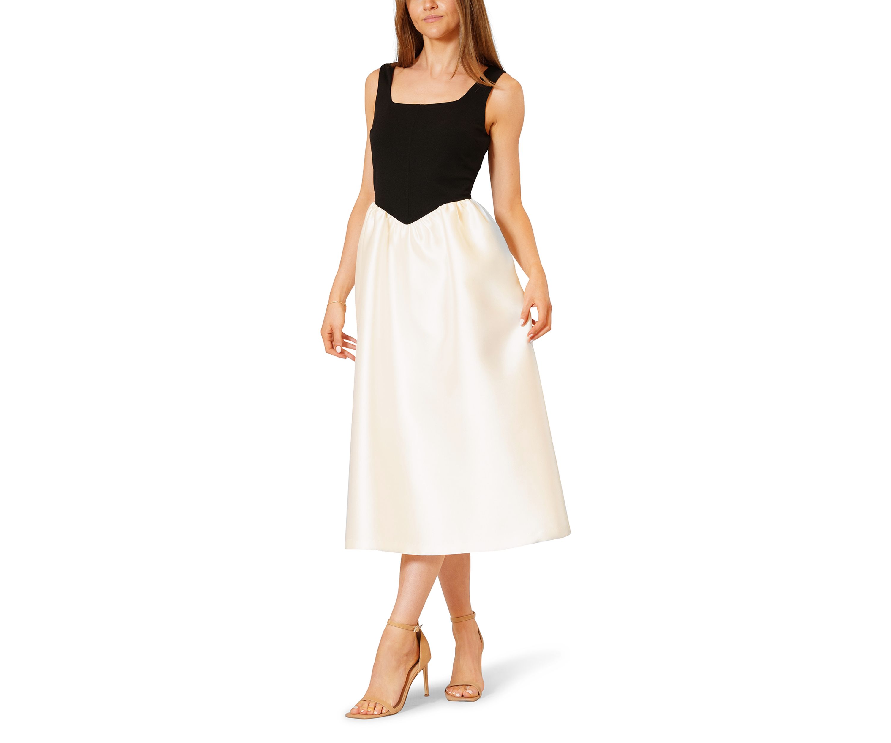Womens Sleeveless Mixed Media Color Block Dress