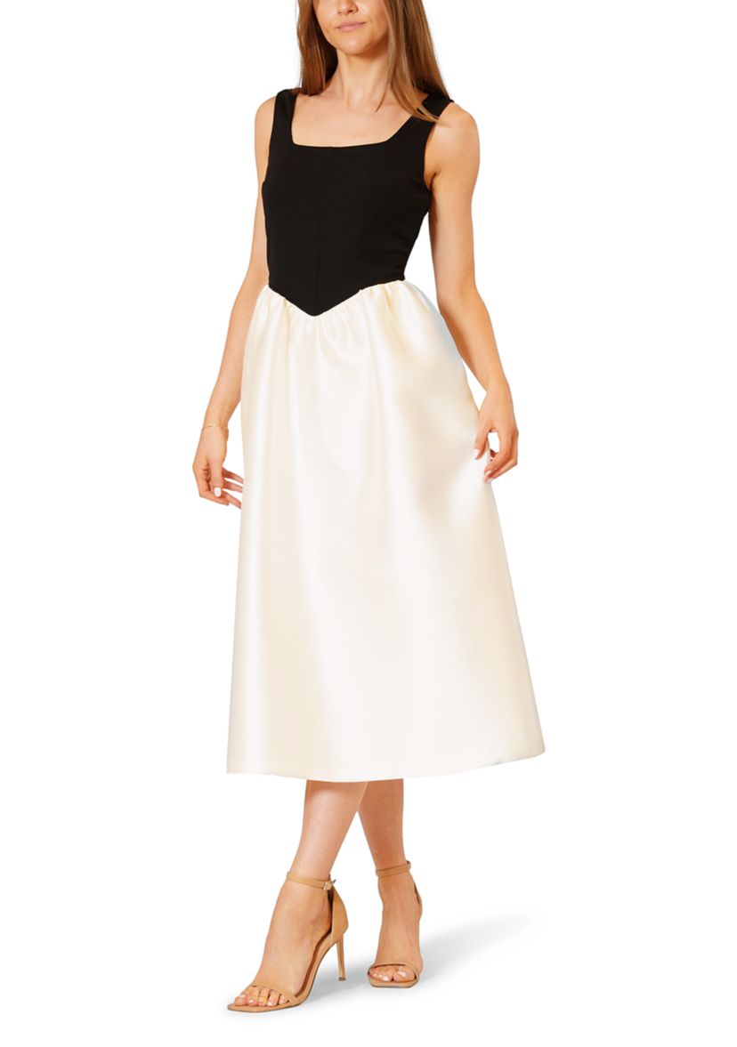 Womens Sleeveless Mixed Media Color Block Dress