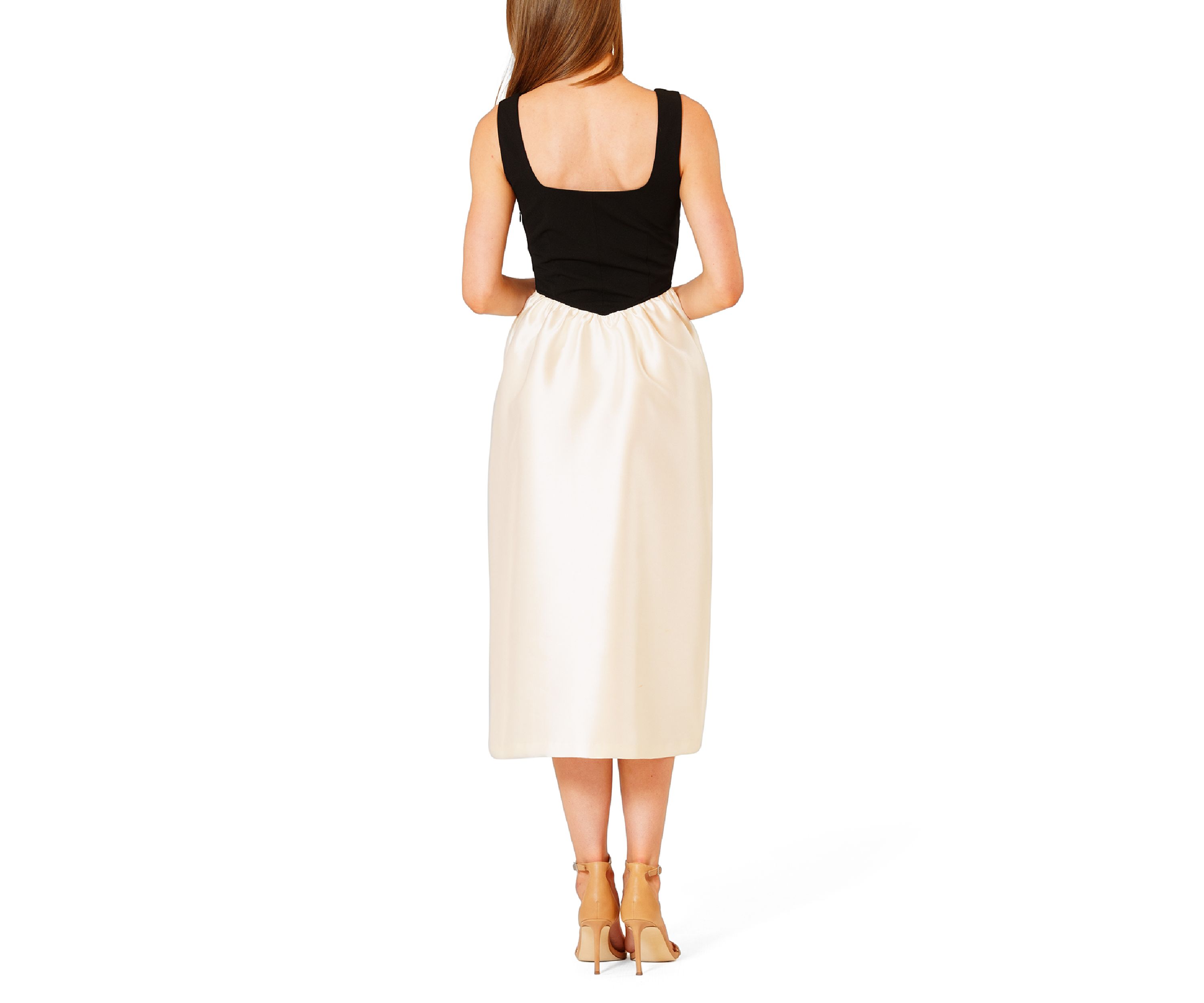 Womens Sleeveless Mixed Media Color Block Dress