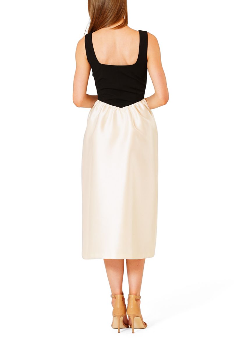 Womens Sleeveless Mixed Media Color Block Dress