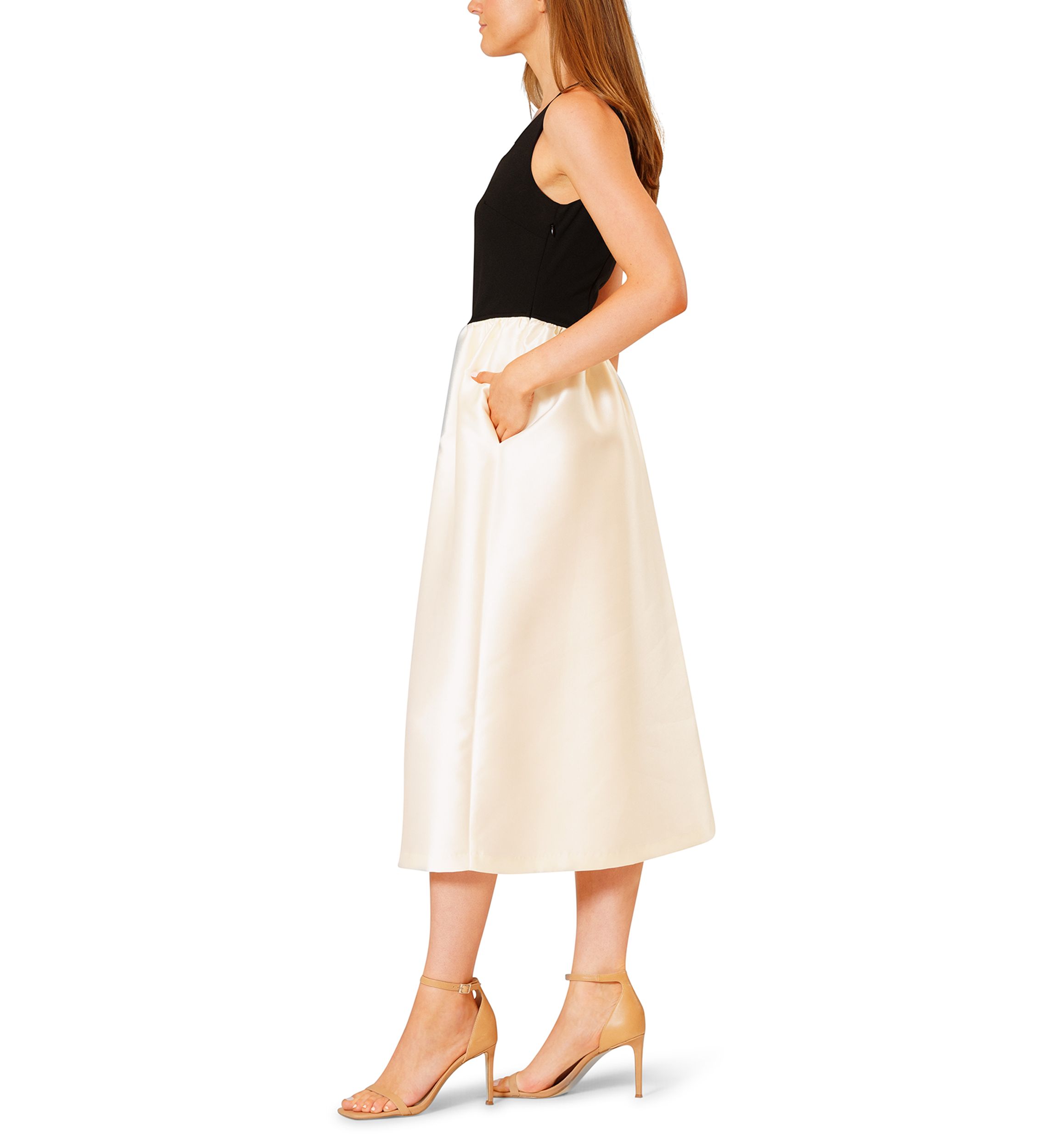 Womens Sleeveless Mixed Media Color Block Dress