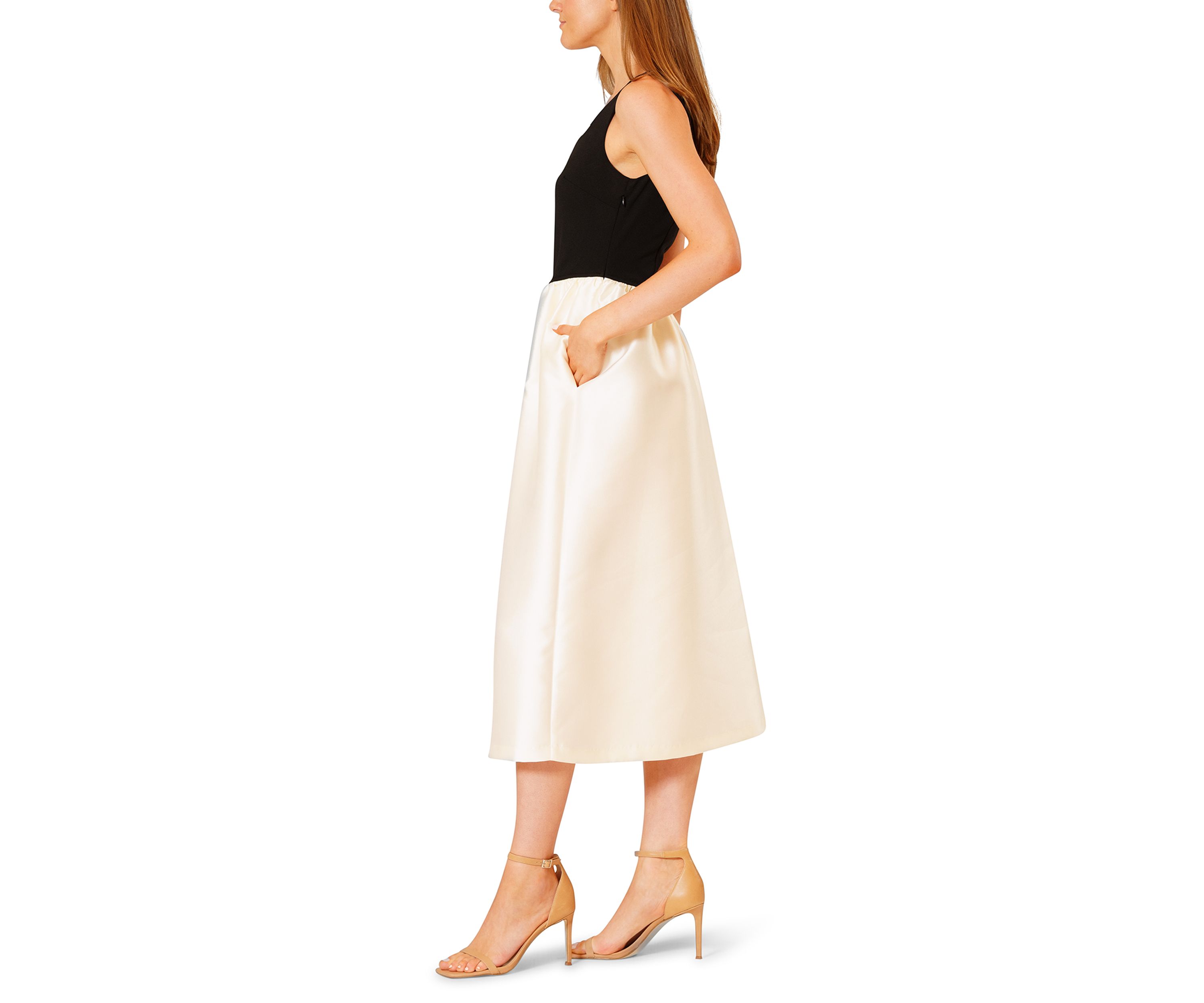 Womens Sleeveless Mixed Media Color Block Dress