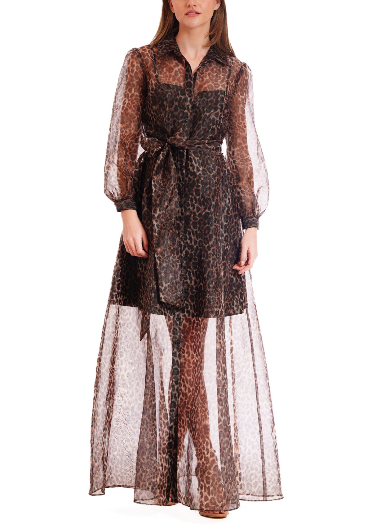 Womens Long Sleeve Printed Organza Dress