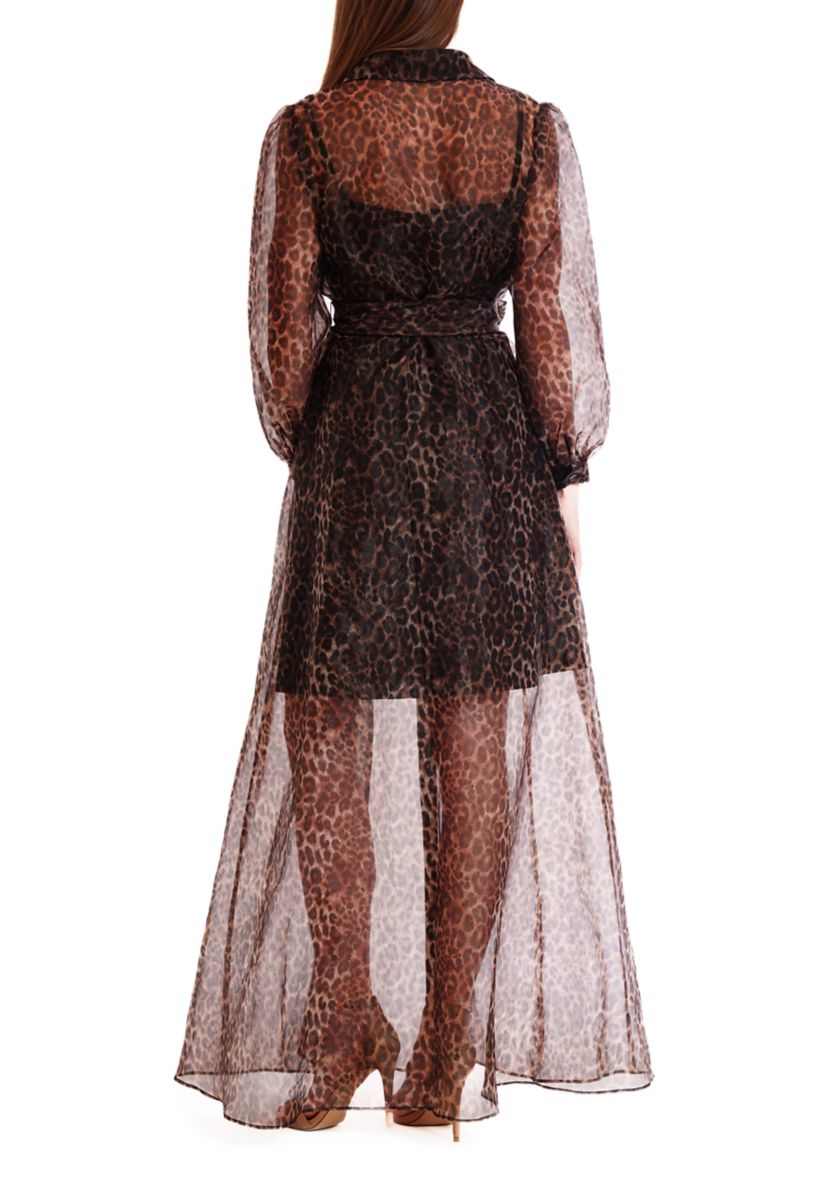 Womens Long Sleeve Printed Organza Dress