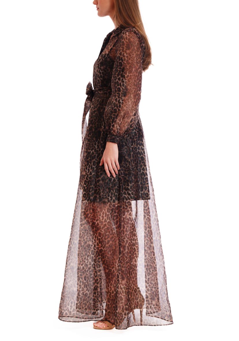 Womens Long Sleeve Printed Organza Dress