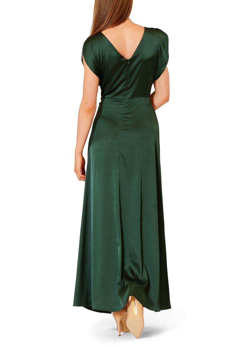 Womens Short Sleeve Satin Ruched Waist Gown