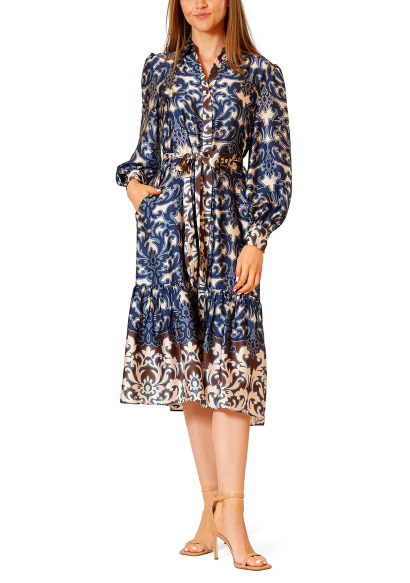 Womens Long Sleeve Printed Shirtdress