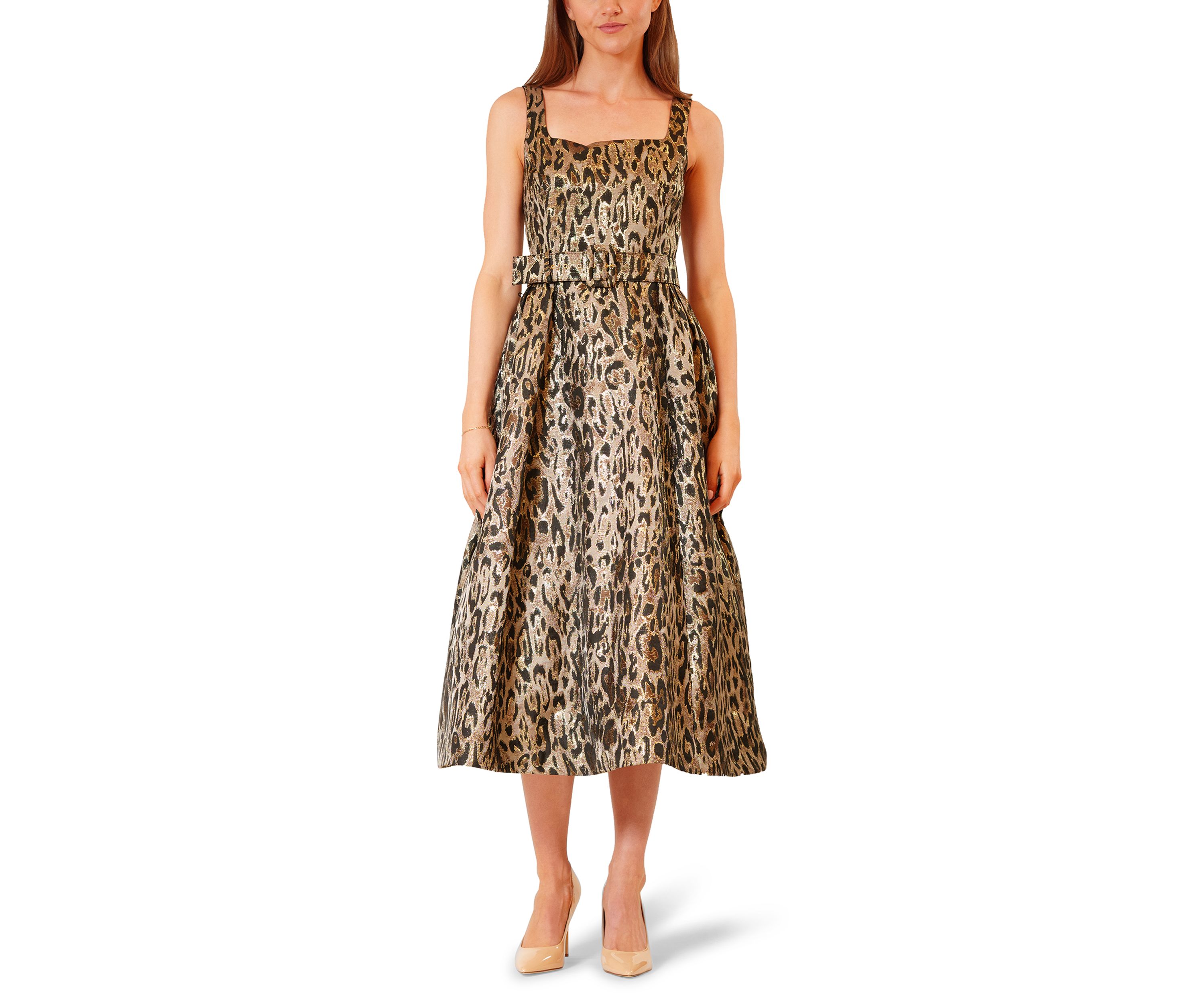 Womens Sleeveless Animal Print Midi Dress