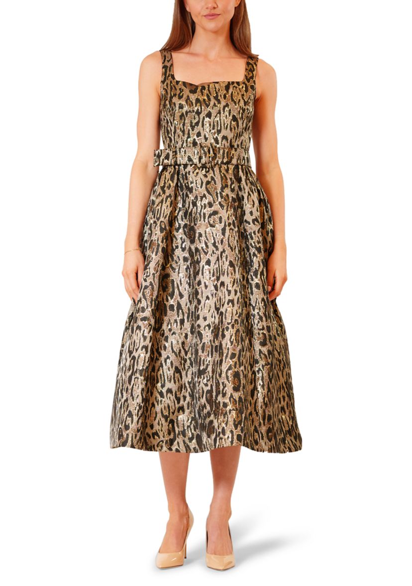 Womens Sleeveless Animal Print Midi Dress