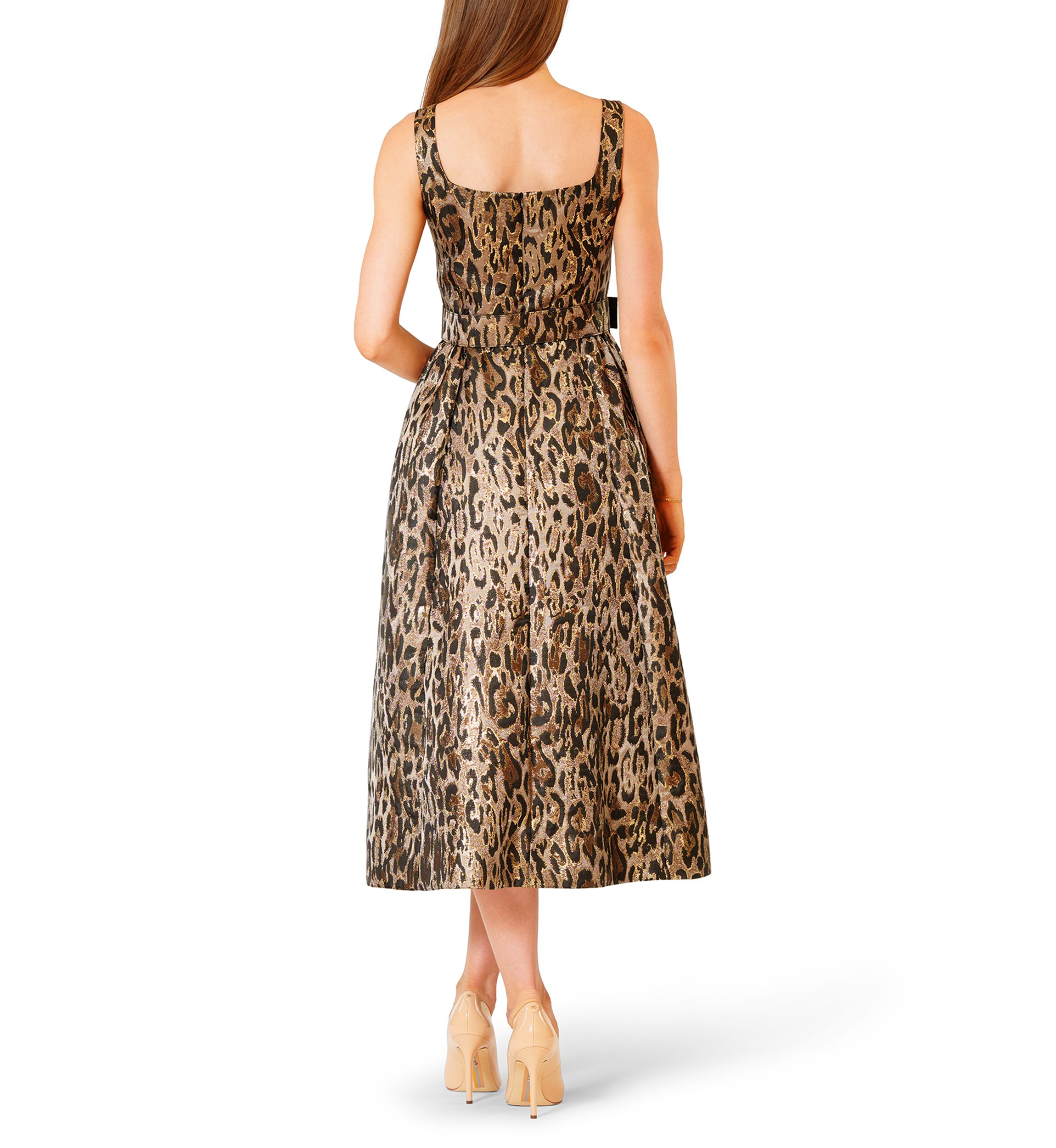 Womens Sleeveless Animal Print Midi Dress