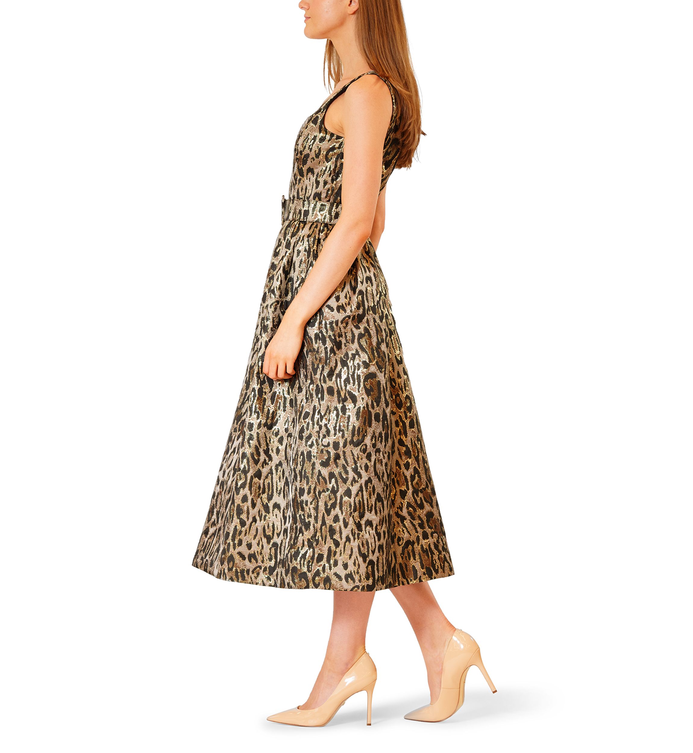 Womens Sleeveless Animal Print Midi Dress