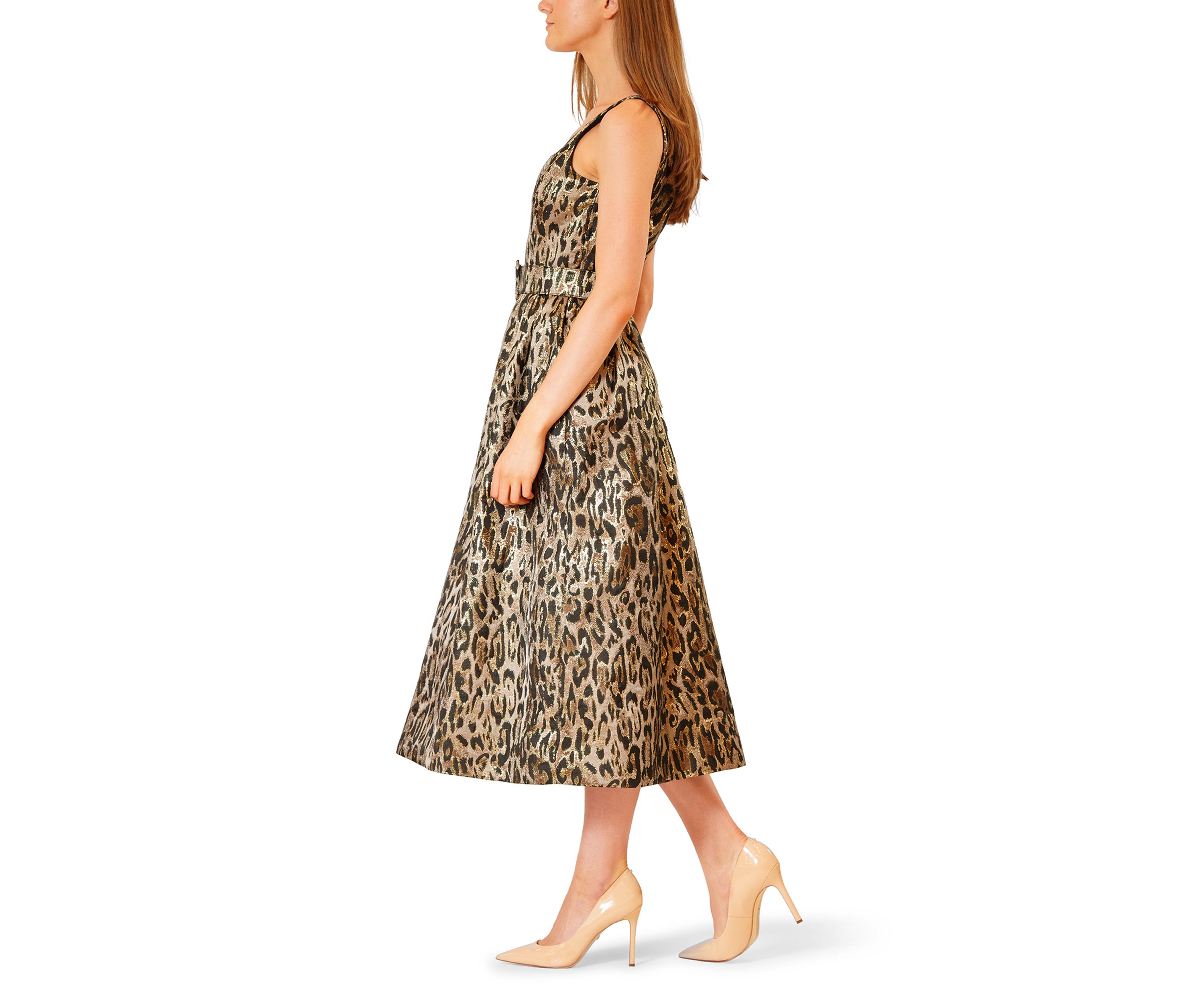 Womens Sleeveless Animal Print Midi Dress