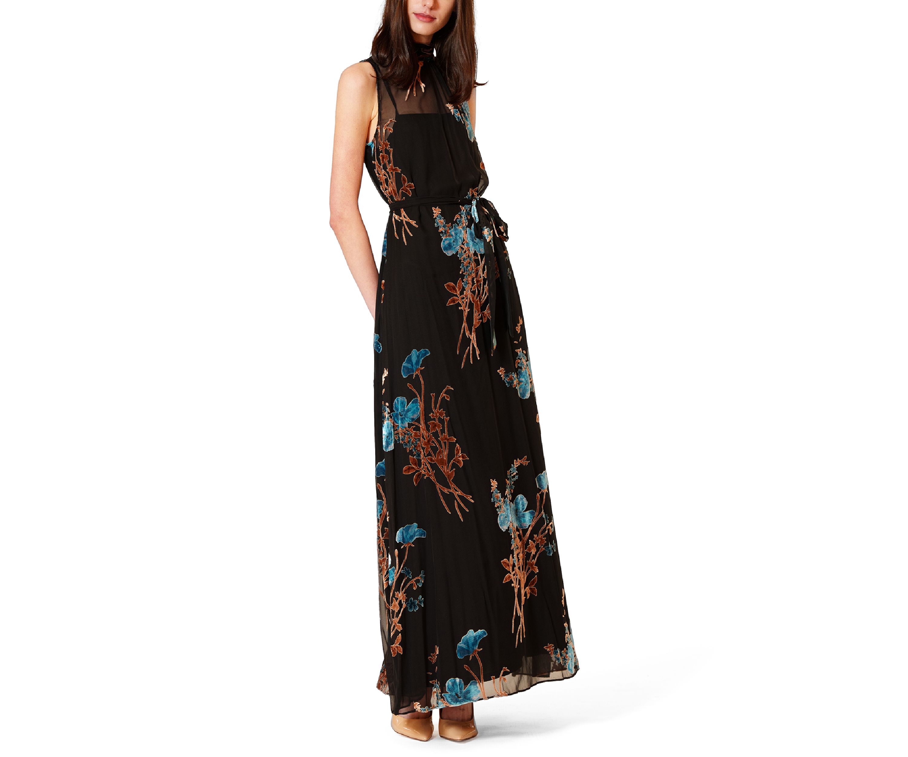 Womens Sleeveless Velvet Floral Burnout Dress