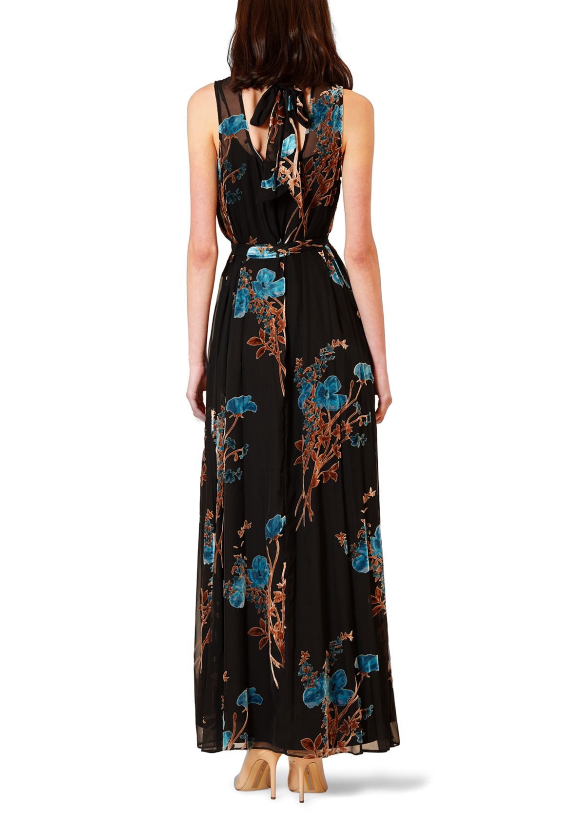 Womens Sleeveless Velvet Floral Burnout Dress