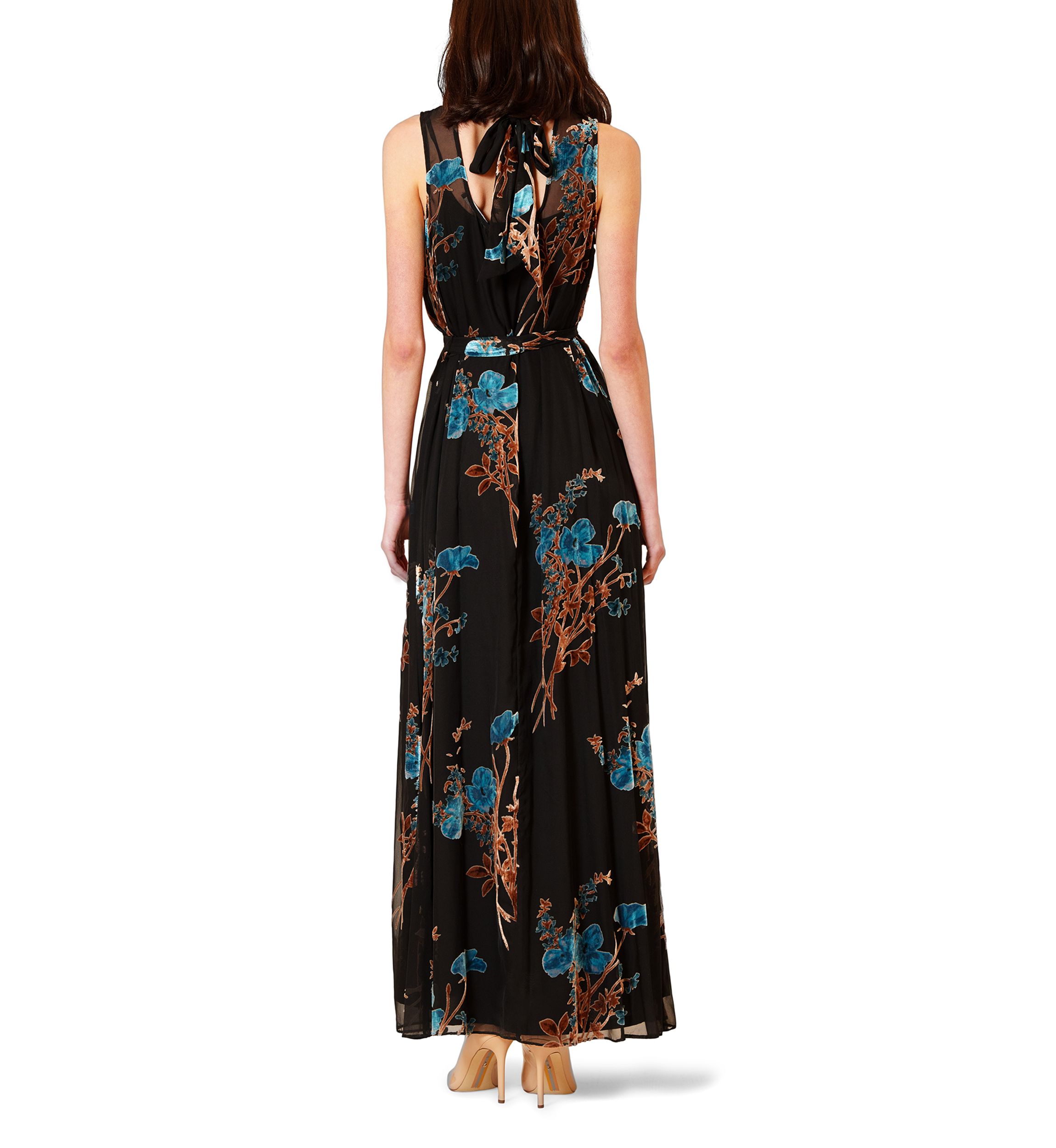 Womens Sleeveless Velvet Floral Burnout Dress