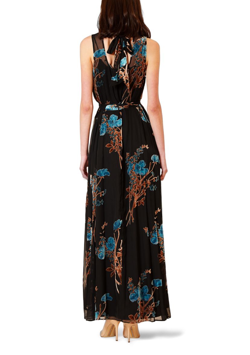 Womens Sleeveless Velvet Floral Burnout Dress