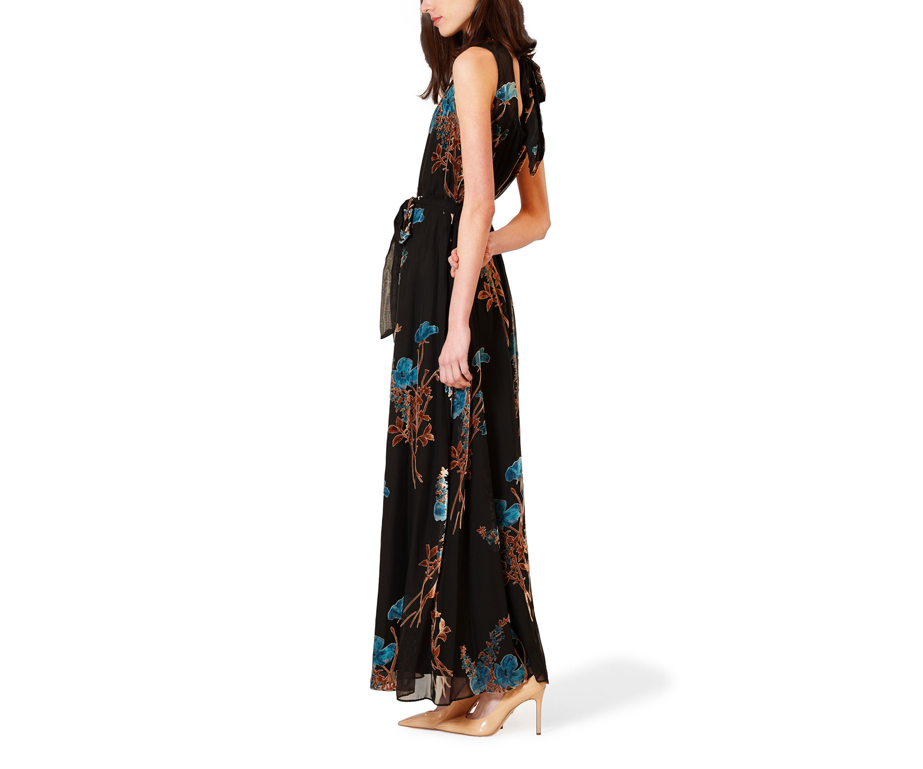 Womens Sleeveless Velvet Floral Burnout Dress